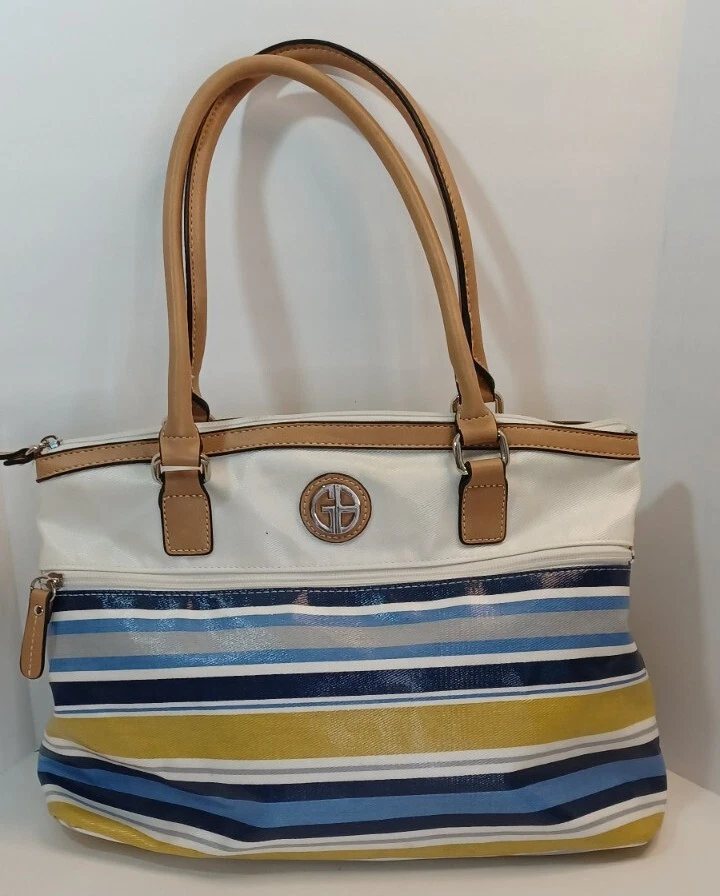 Giani Bernini Blue and White Striped Crossbody Purse 