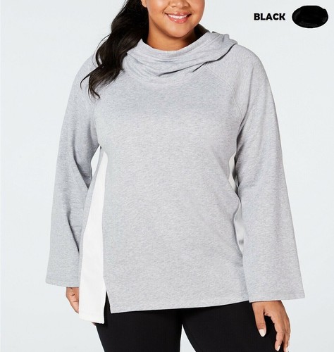 Velour-Trimmed Cowl-Neck Hoodie Black 