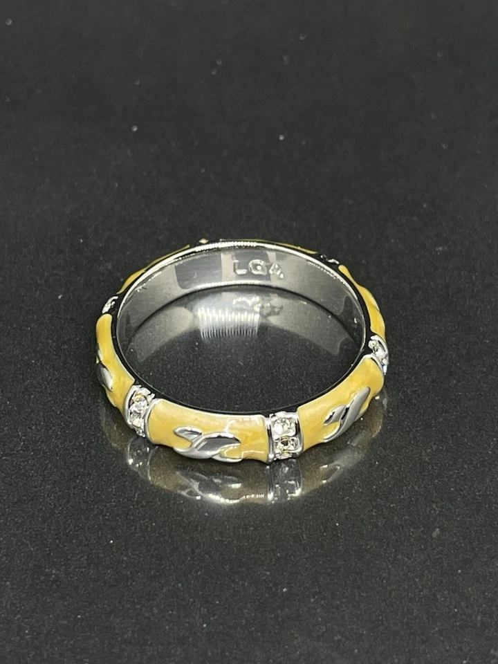 Lauren G Adams Signed LGA Women’s Yellow Enamel Clear Crystals 9.75 Band Ring - Image 2 of 4