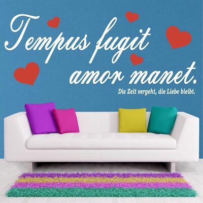 Wandtattoo Spruch TEMPUS FUGIT AMOR MANET Zitat Liebe Zeit Deko Wand CrazyShirt
