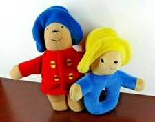 Paddington Bear Vintage Plush Lot of 2 Baby Toy Doll and Rattle 6" Eden Toys