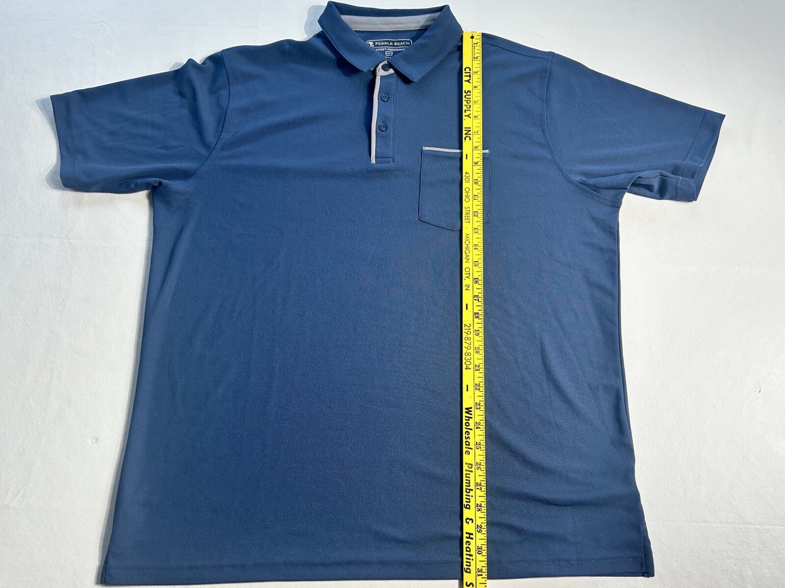 PEBBLE BEACH Dry-Luxe Performance Golf Polo Men’s Side 2XL Blue W/Gray Trim thumbnail 5