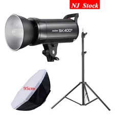Godox 2.4G SK400II Studio Flash 95cm Bowens Softbox 2M Light Stand F Canon Nikon