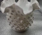 Fenton Hobnail Milk Glass Ruffled Edge Vase 3"T Vintage