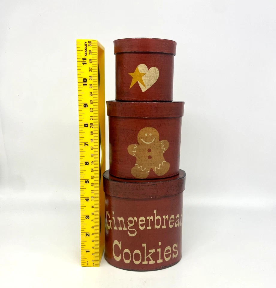 Primitive Rustic Handpainted Nesting Boxes Gingerbread Christmas Set of 3 - Image 3 of 4