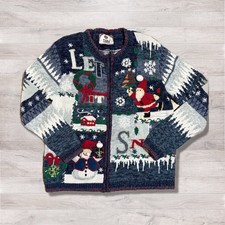 Vintage 2002 Tiara International Full Zip Christmas Sweater Size L Let It Snow