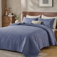 Queen Quilt Bedding Set with Shams, Vintage Washed Soft Quilted Blanket Thin ...