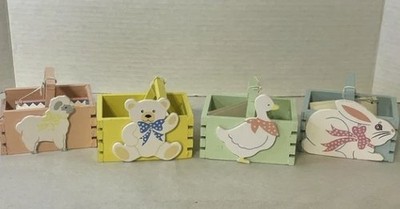 Lot of 4 Vintage Mini Easter Baskets Spring Wood Hand Painted Pastel Colors