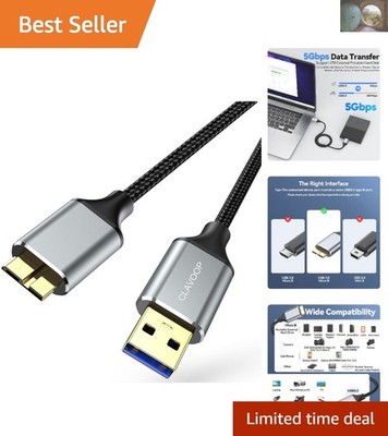1.5 FT Braided USB 3.0 Micro B Cable - Fast 5 Gbps Data for Hard Drives & More