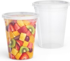 Round Plastic Food Storage Containers with Lids, Microwavable, Clear