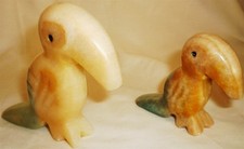 SET OF 2 FIGURINES TWO COLORED UNIQUE ONYX MARBLE TOUCAN PARROT