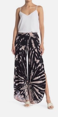Young Fabulous & Broke Black Tie Dye Palms Split Wide Leg Pant Size XS