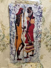 Vintage Wax Batik Fabric Panel African Hand-Painted Wall Hanging Decor Art