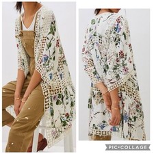 BY ANTHROPOLOGIE Women's Multicolor Floral CLEA Crochet Floral Kimono Boho OS