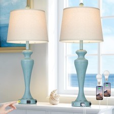 30" Table Lamps Set of 2 Touch Control Coastal Lamp with USB A C Ports AC Outlet