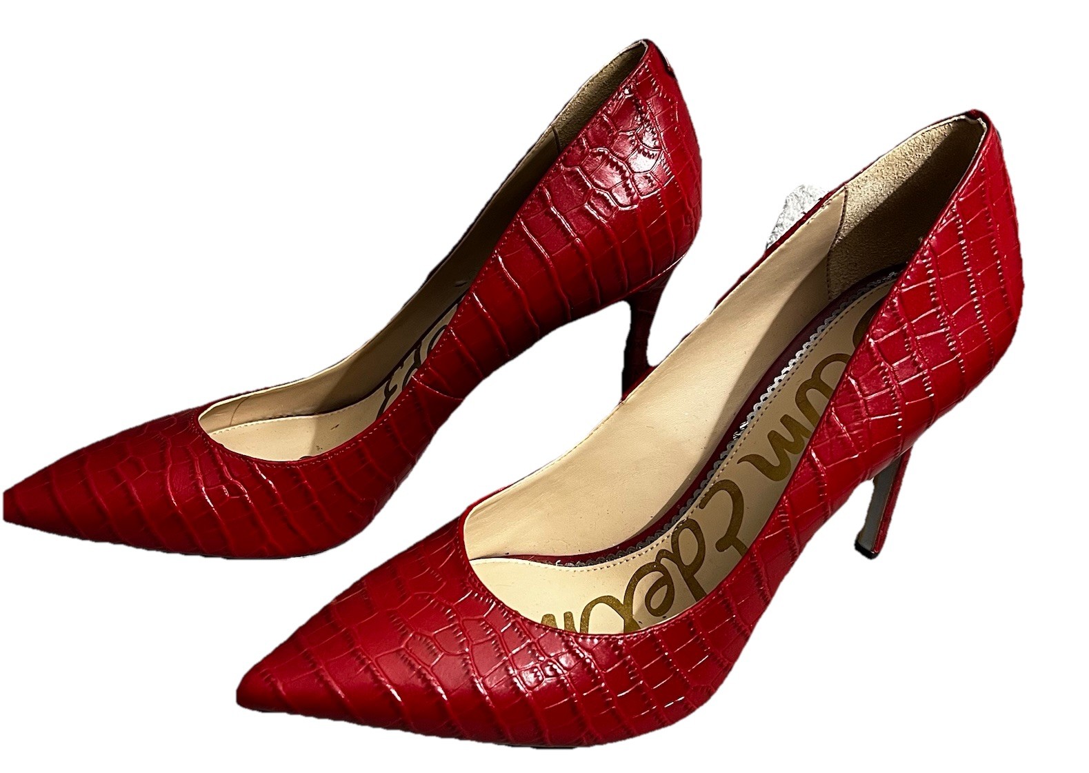 Sam Edelman Hazel Beet Red Croc Embossed Leather Pointed Toe Pumps Heels 10