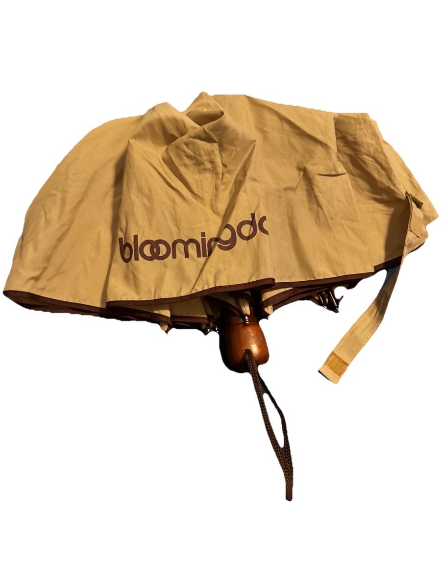 Bloomingdales Little Brown Umbrella Auto Push Button Compact Folding for Travel