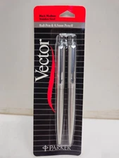 Parker Vector Ball Pen & 0.5mm Pencil Set Stainless Steel Vintage NOS Made in US