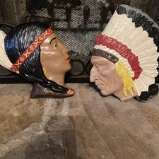 vintage native american hand painted wall hanging