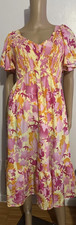 JODIFL YELLOW PRINT SMOCKED V-NECK MIDI DRESS MULTICOLOR SIZE S WOMEN'S