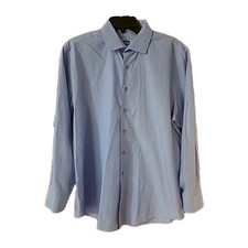 Kenneth Cole Unlisted Dress Shirt Mens Large Light Blue Cotton Blend Slim Fit