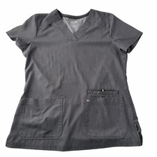 Koi Women's Charcoal V-Neck Short Sleeve Scrub Top Medical Hospital Nursing Sz S