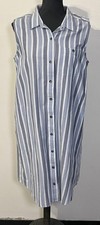 Toad&Co Shirt Dress Womens Large Blue White Striped Sleeveless Organic Cotton
