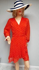 💖Banana Republic Women's Red All Over Heart Print Ruffle Wrap Dress. Size-6