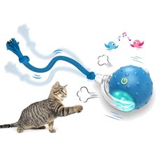 Interactive Chirping Cat Toy Ball - Motion Activated, Fast Rolling Fun in Blue