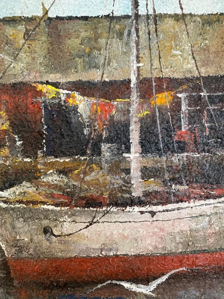 Millie Purvis Listed CA художник Середина Века Современная Оригинальная Живопись Сцена Гавани 37" - Изображение 3 из 4