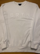 Burton Sweatshirt Mens Large White Brtn Graphic Cotton Fleece Crew Neck Pullover