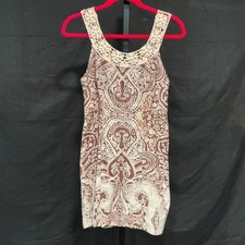 Free People Mini Dress Brown Paisley Beaded Crochet Neckline Boho Sleeveless