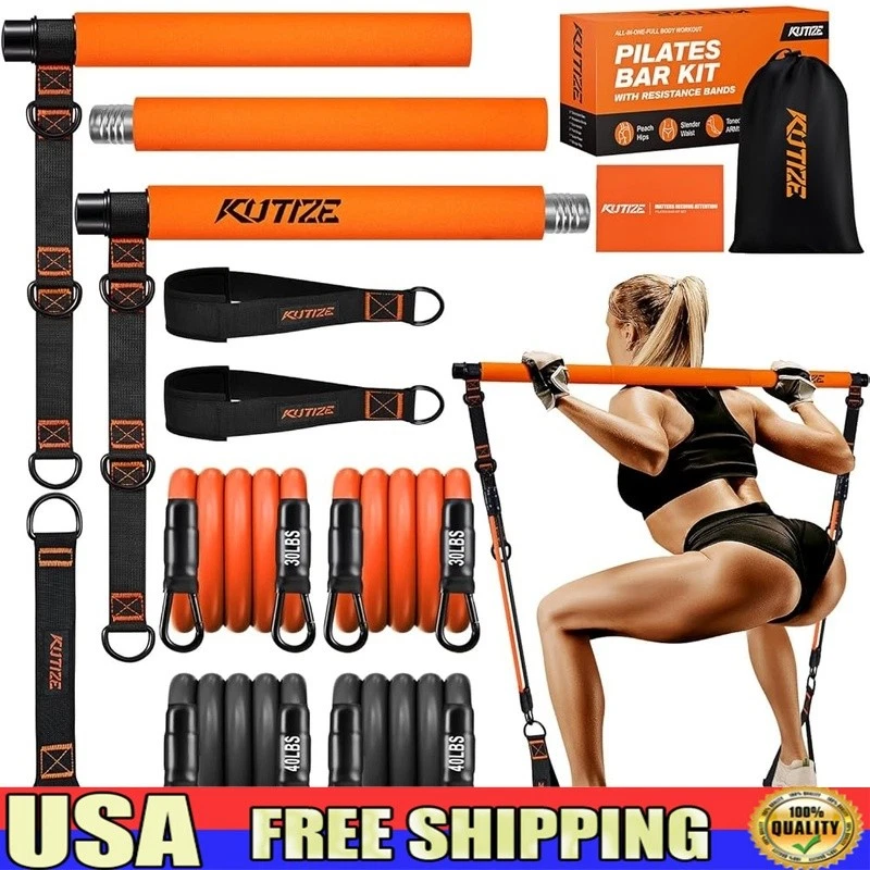 Complete Pilates Bar Kit W/ Resistance Bands Home Workout Equipment Women New