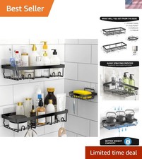 3-Pack Rustproof Shower Caddy Set with Soap Holder - No Drill Adhesive Shelves