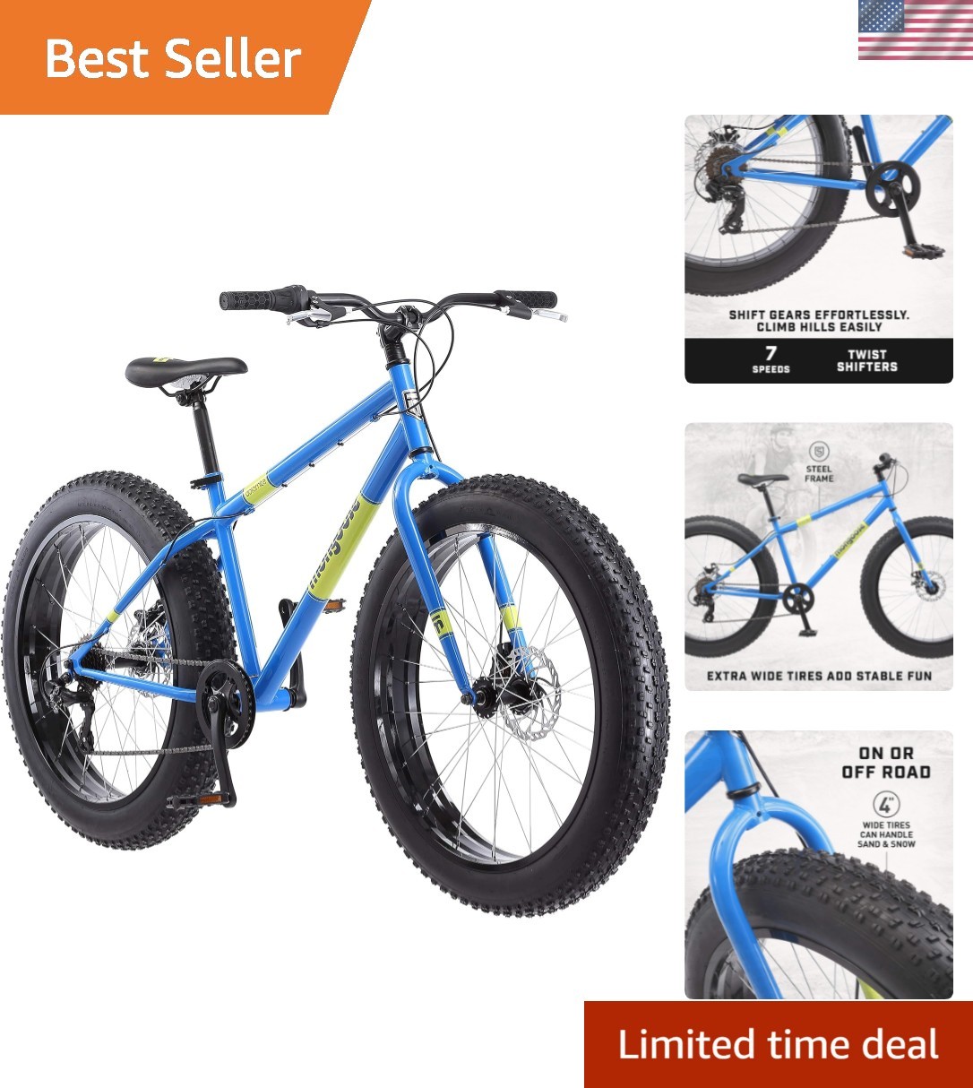 Mongoose Dolomite Men's Mountain Bike - 26-Inch Fat Tires, 7 Speeds, Lightweight