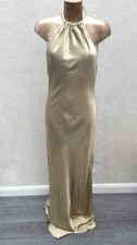 River Island Maxi Gold Dress Size 14 Women's Halter Backless Slip Evening Prom