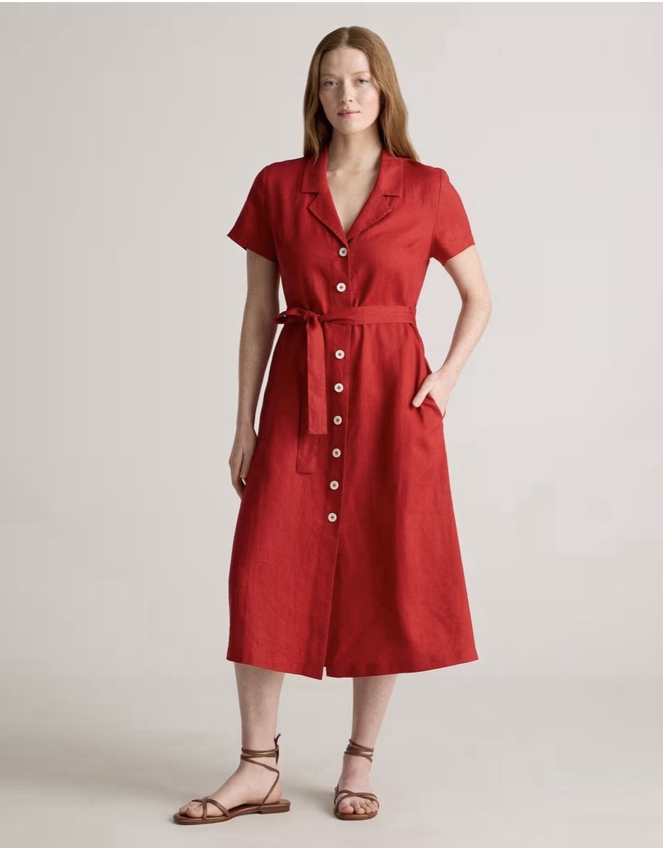 Quince Red 100% European Linen Button Front Midi Dress Large L Tie Belt | eBay Quince Red 100% European Linen Button Front Midi Dress Large L Tie Belt | eBay