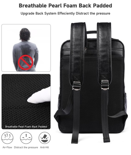 Zaino in Pelle Nero per Uomo Impermeabile Fit 15,6 Pollici Zaino per Laptop Lavoro... - Foto 5 di 9
