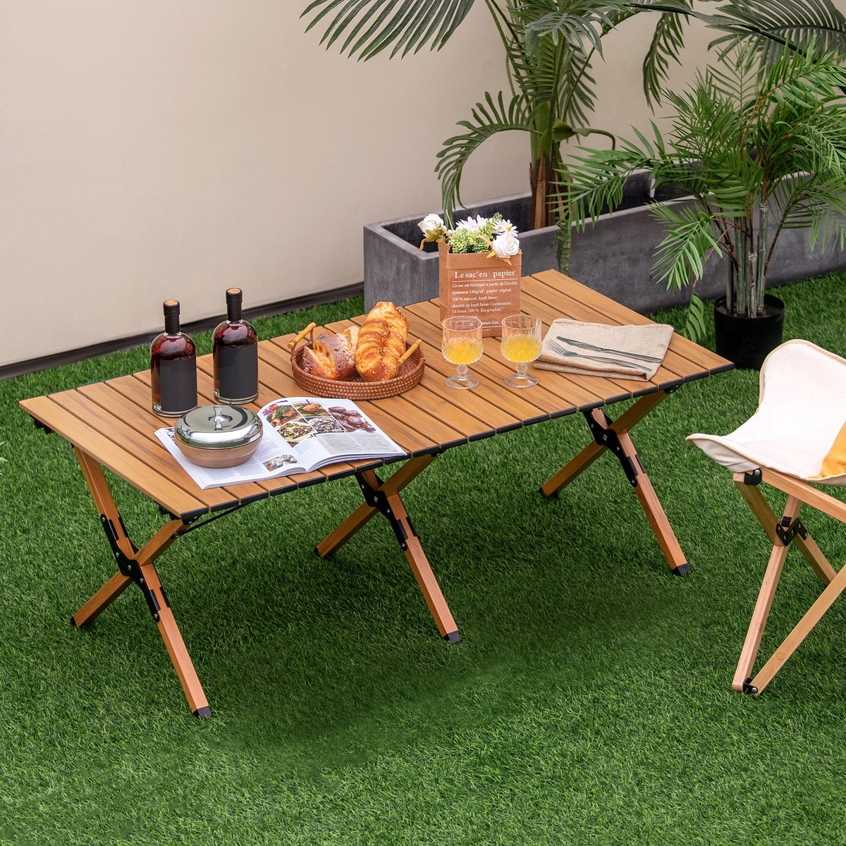 Folding Aluminum Camping Table w/ Carry Bag Roll-Up Picnic Table w