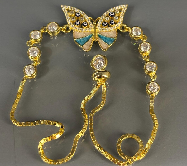 Alternate view of Gold-plated 925 Sterling Silver Butterfly Necklace, Turquoise Evil Eye Bracelet