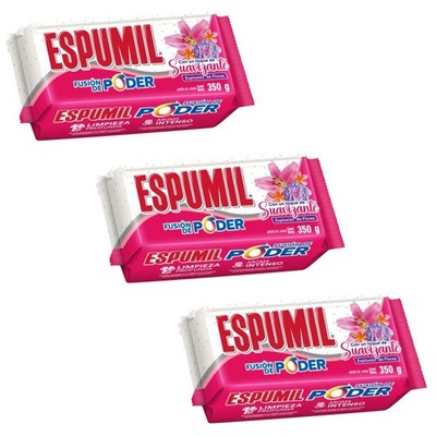3X ESPUMIL Jabón p/Ropa Explosión de Flores   Bar Laundry Soap, 350g, 3 Pack