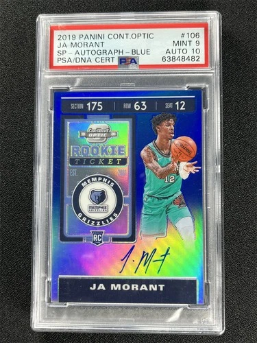 2019-20 Panini Contenders Optic Ja Morant #106 SP Blue RC /99 PSA 9 Mint 10 Auto