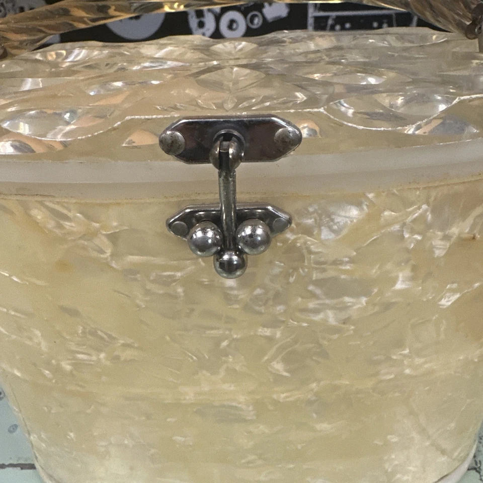 Lucite Vintage Tall Purse Carved Top Pearl Cover 1950s Handbag - Image 2 of 4