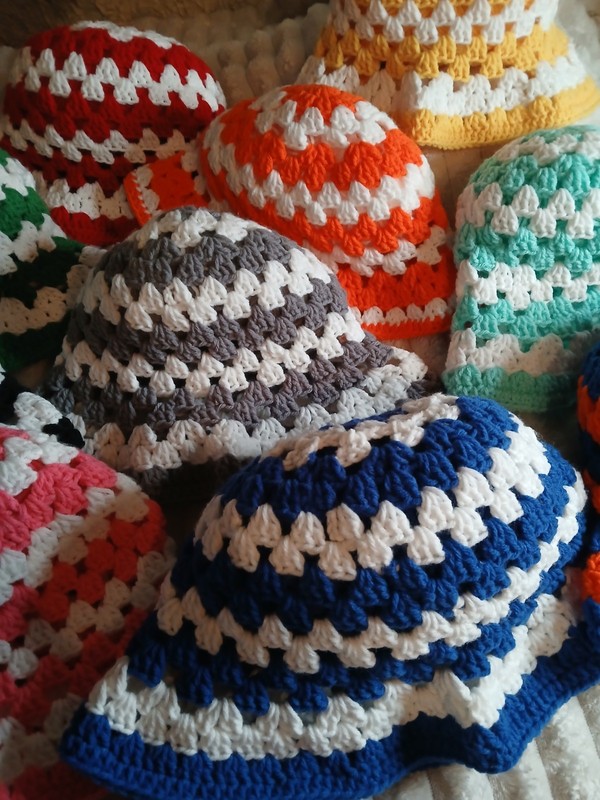 Handcrafted Crochet Striped Bucket Hats Lot, Assorted Colors U Will Receive 10