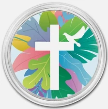 1 oz Silver Colorized Cross & Dove Round - APMEX (Baptism) in Capsule
