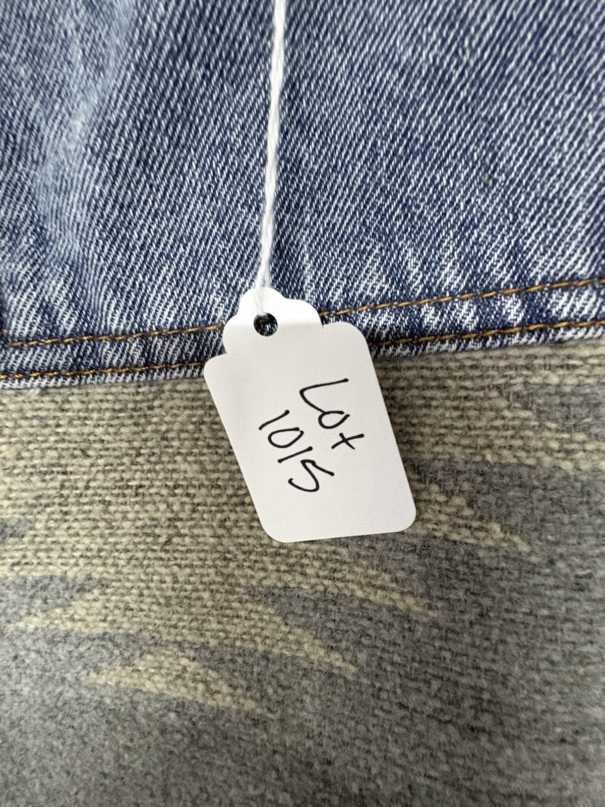 Aztec Pattern Denim Jacket Blue Gray Brown Fringe… - image 4