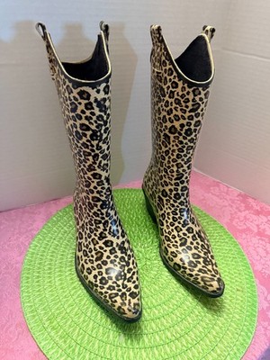 Puddles Rain Boots Nomad Madeline Chettah Print Western Cowgirl  Womens Size 6