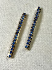 Vintage Set Sapphire Blue Rhinestone Hair Clip Barrettes Gold Tone