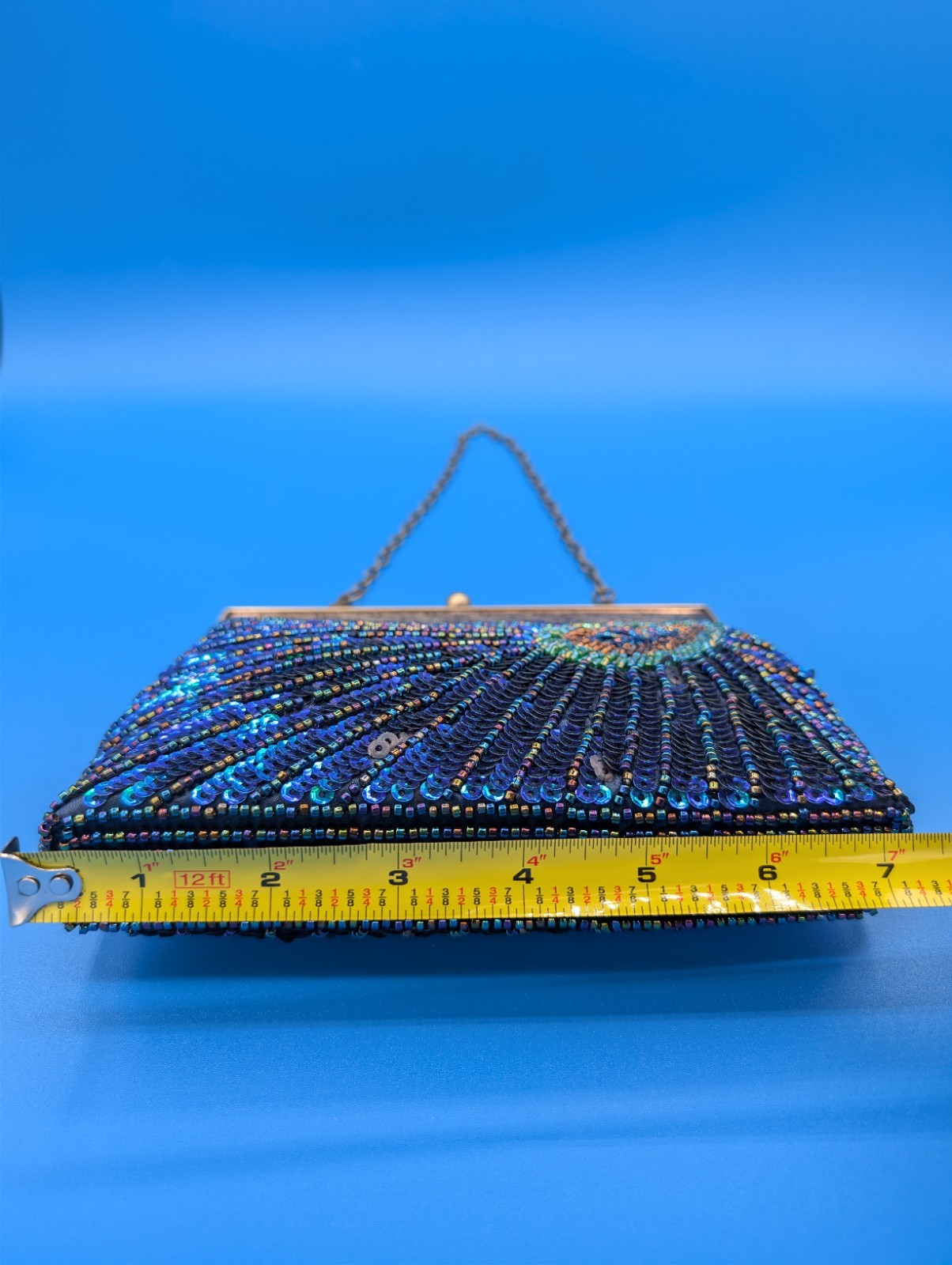 Peacock Feather Pattern Bead & Sequen Evening Bag… - image 5