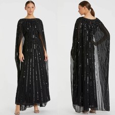 NEW NWT Mac Duggal Embellished Beaded Column Cape Gown In Black SIZE 8 MSRP $798